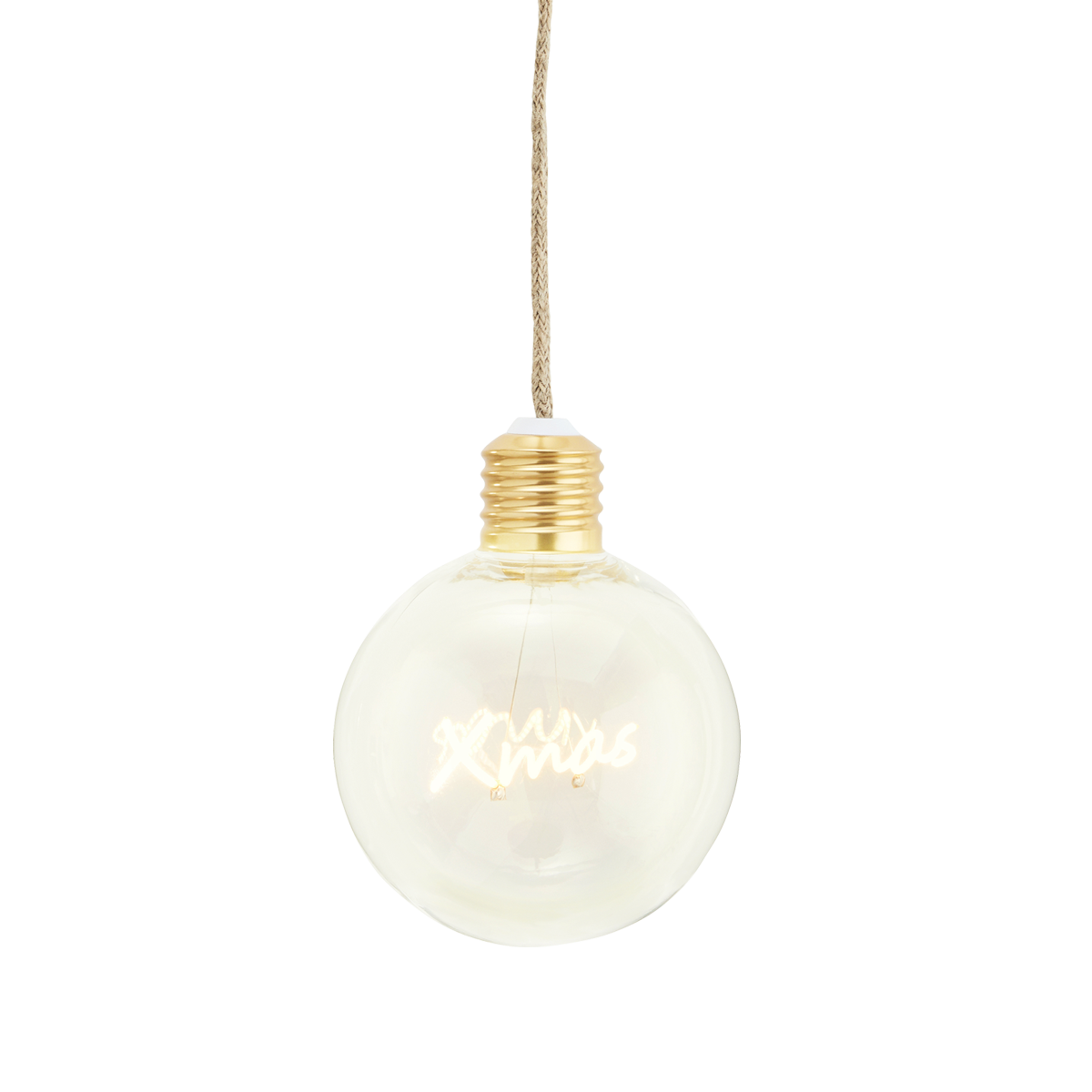 Hanging light bulb w/ filament text