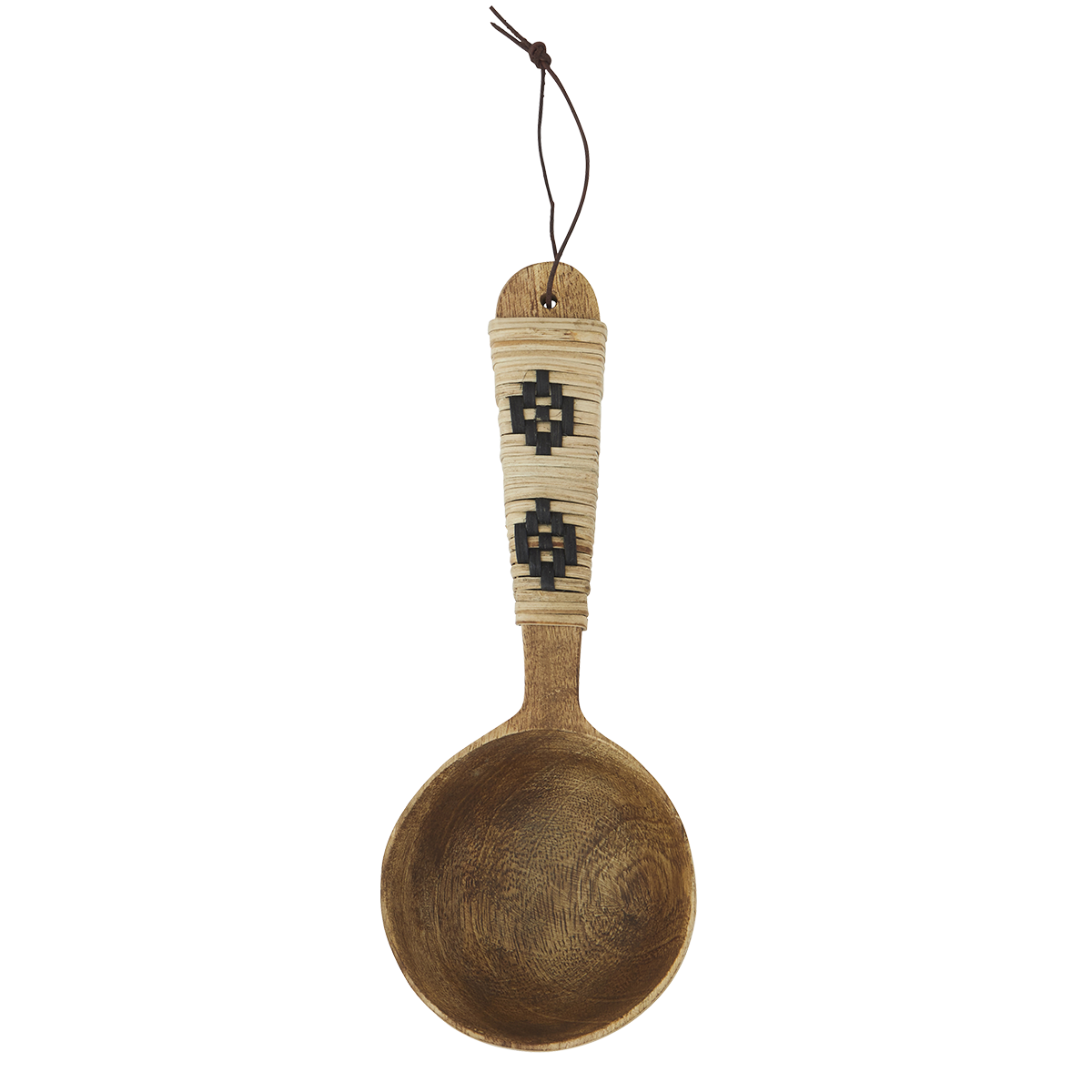 Wooden serving spoon w/ rattan